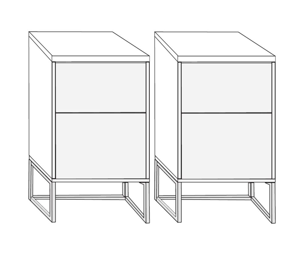 Wiemann Kansas 2 Drawer Bedside Cabinet with Champagne Glass Drawer and Chrome Angled Feet - H 61cm