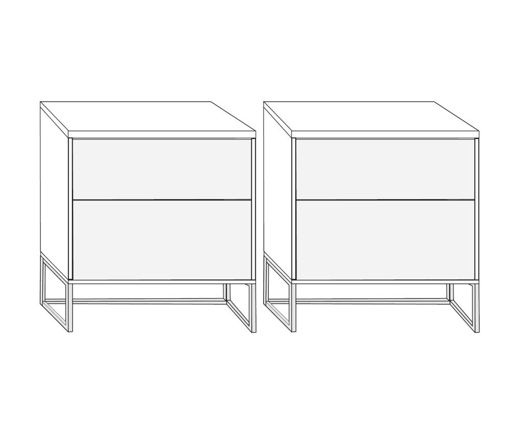 Wiemann Kansas Large 2 Drawer Bedside Cabinet with Havana Glass Drawer and Chrome Angled Feet - H 61cm