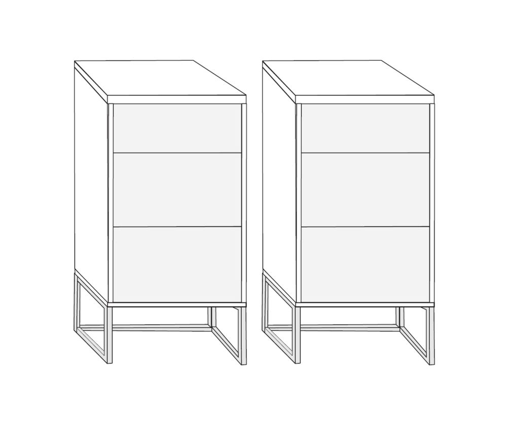 Wiemann Kansas 3 Drawer Bedside Cabinet with White Glass Drawer and Chrome Angled Feet - W 40cm