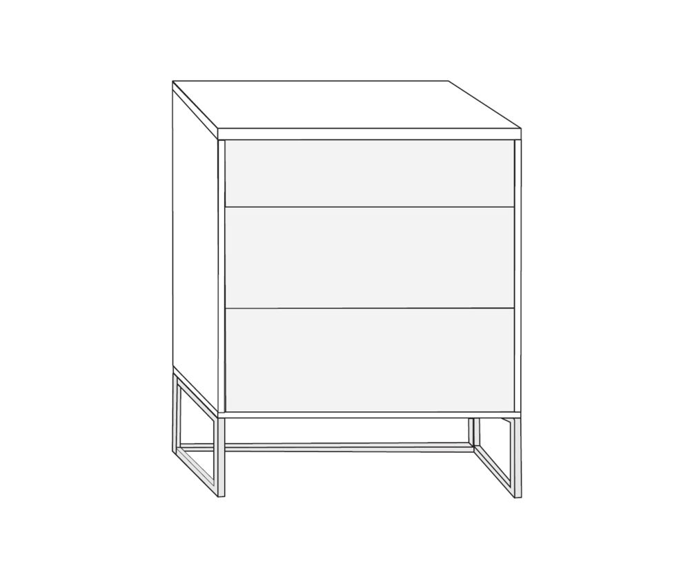 Wiemann Kansas 3 Drawer Bedside Cabinet with Havana Glass Drawer and Chrome Angled Feet - W 60cm