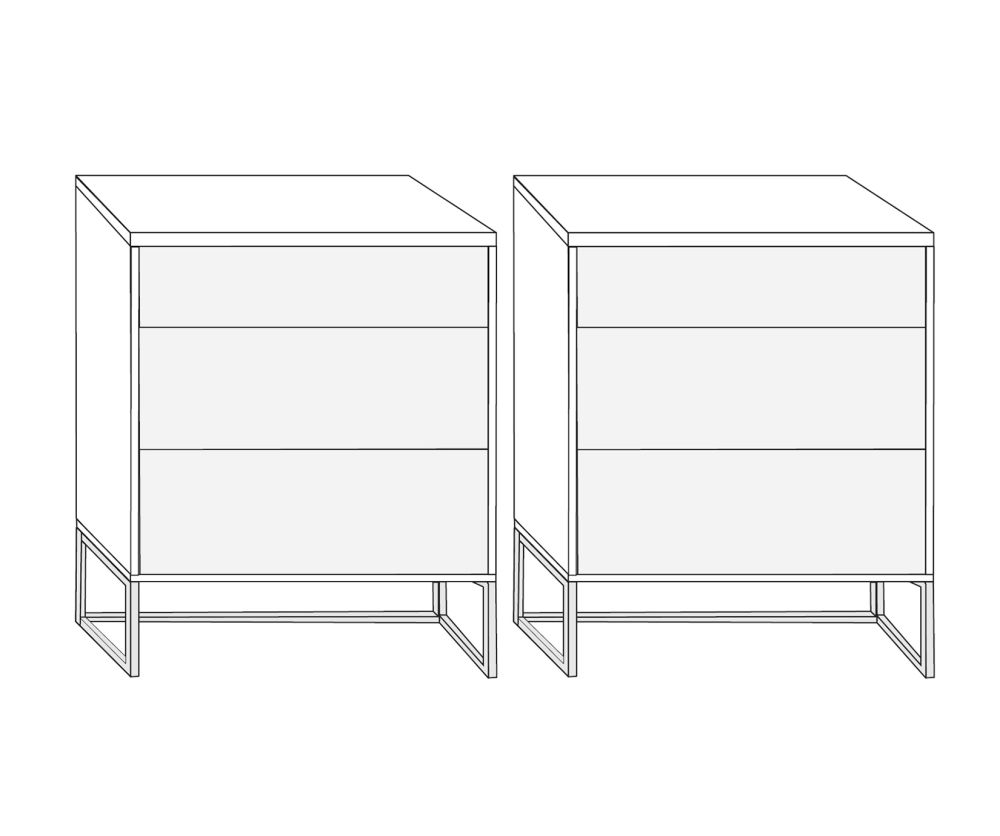 Wiemann Kansas 3 Drawer Bedside Cabinet with Champagne Glass Drawer and Chrome Angled Feet - W 60cm