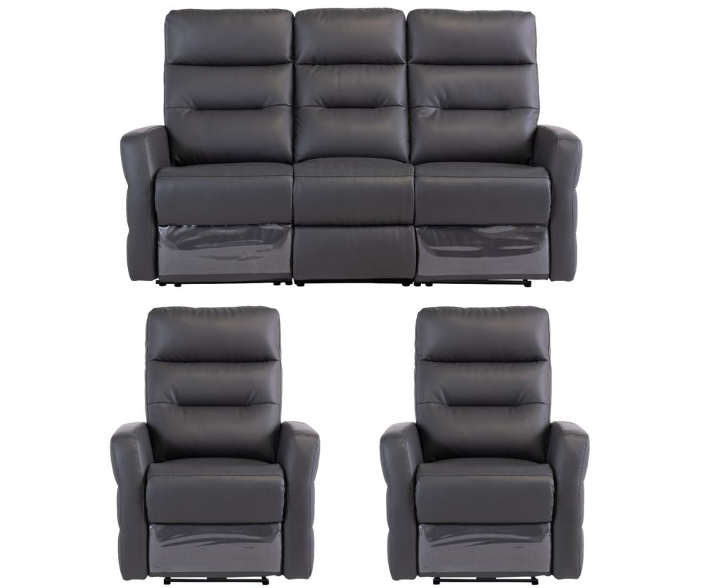 World Furniture Madison Charcoal Leather Electric Recliner 3+1+1 Sofa Set