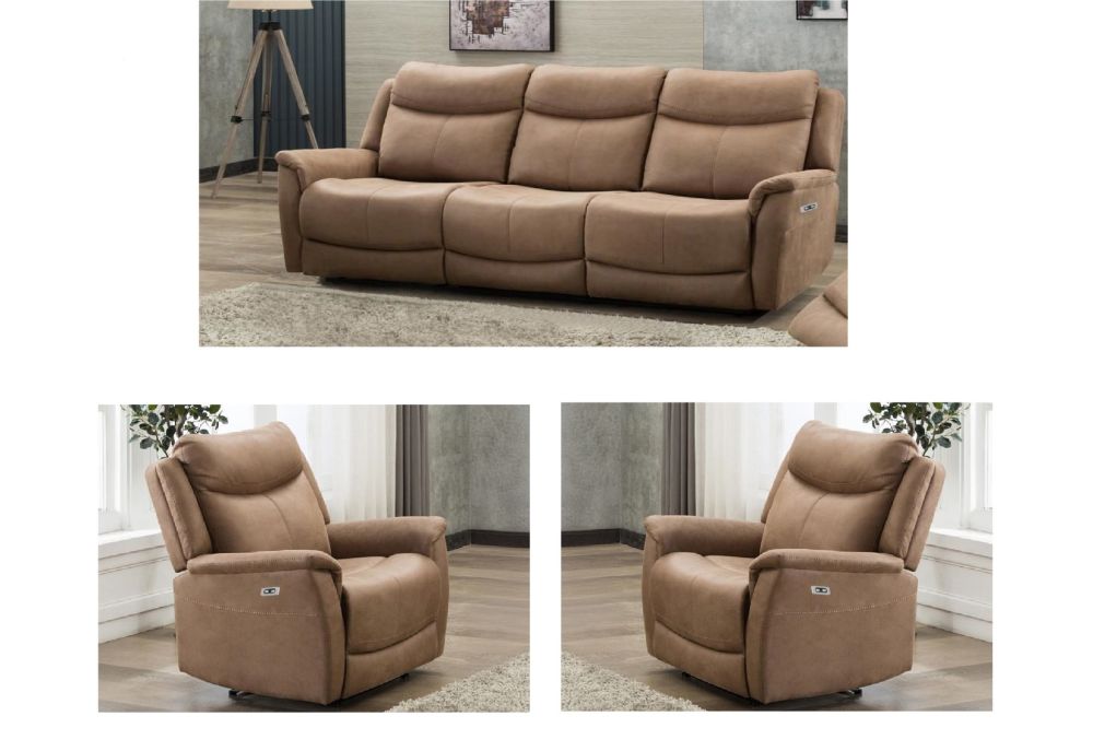 Furniture Link Arizona Caramel Fabric 3EE+1E+1E Electric Recliner Sofa Set