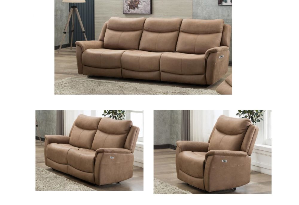 Furniture Link Arizona Caramel Fabric 3EE+2E+1E Electric Recliner Sofa Set