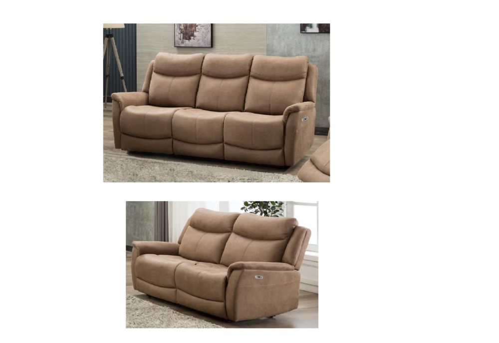 Furniture Link Arizona Caramel Fabric 3EE+2E Electric Recliner Sofa Set