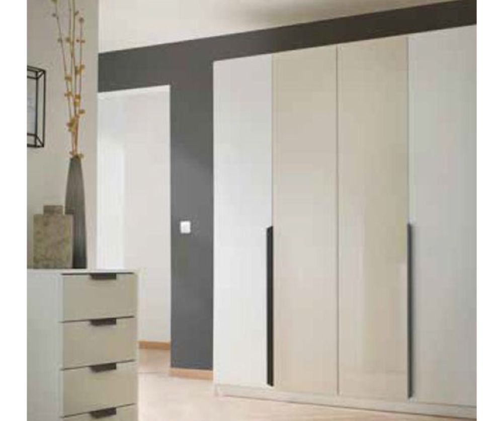 Rauch Artemis Alpine White Carcase and White Glass Front 4 Door Hinged Wardrobe