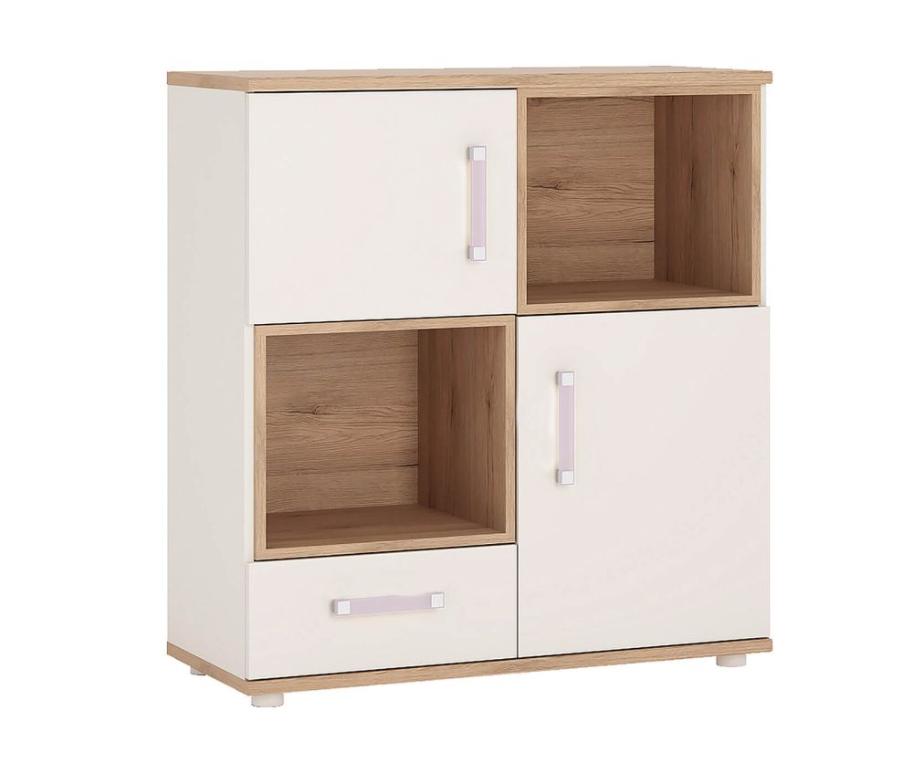 FTG 4Kids 2 Door 1 Drawer Cupboard with 2 Open Shelves with Lilac Handles