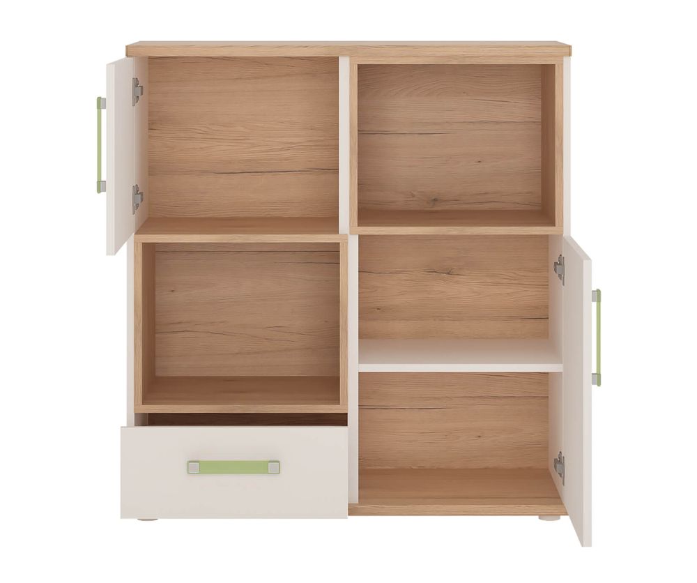 FTG 4Kids 2 Door 1 Drawer Cupboard with 2 Open Shelves with Lemon Handles
