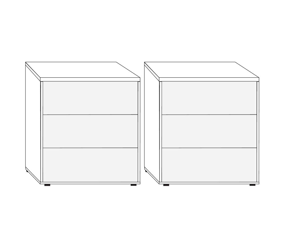 Wiemann Kansas Large 3 Drawer Bedside Cabinet with White Glass Drawer - H 53cm