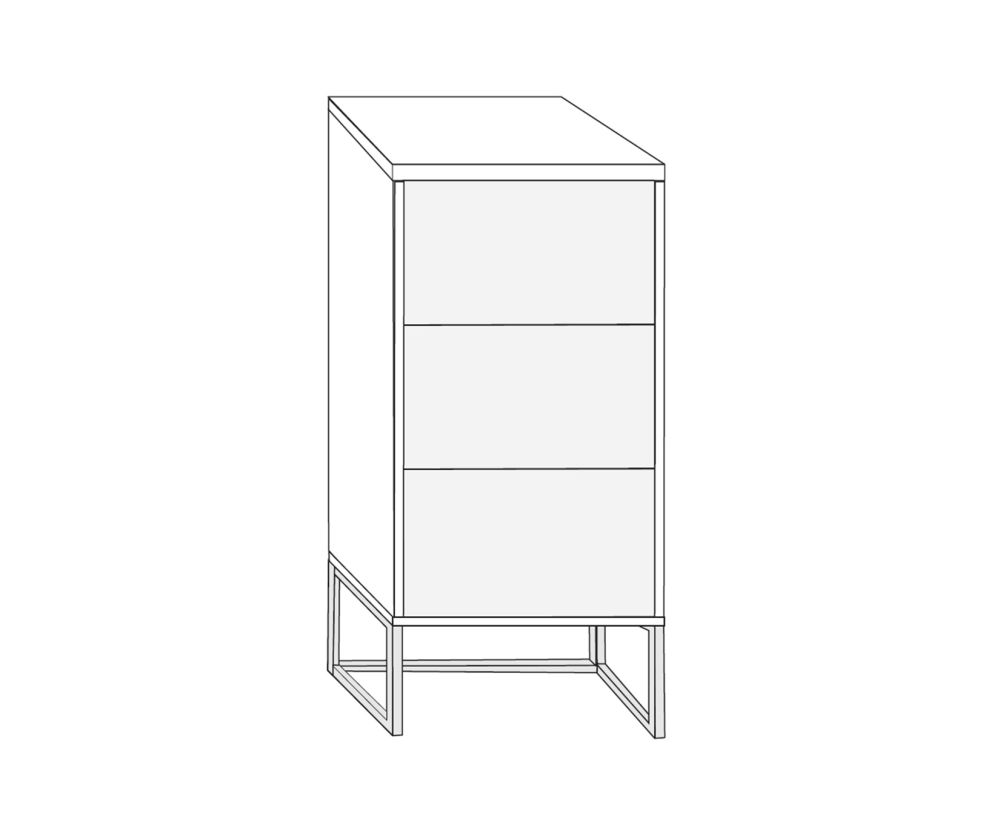Wiemann Kansas 3 Drawer Bedside Cabinet with White Glass Drawer and Chrome Angled Feet - H 71cm