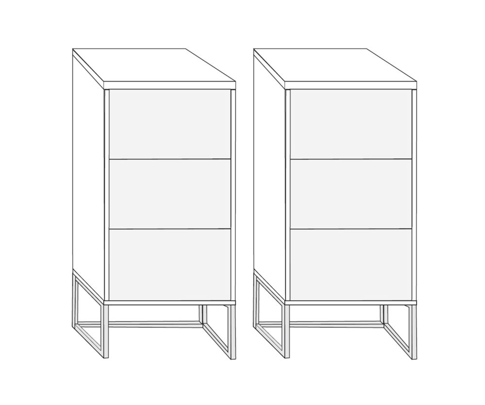 Wiemann Kansas 3 Drawer Bedside Cabinet with Chrome Angled Feet - H 71cm