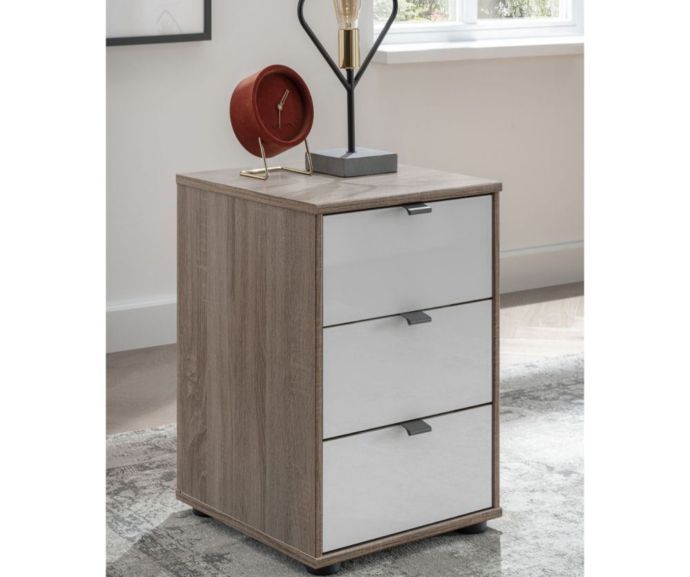 Wiemann Tampa Glass White 3 Drawer Bedside Cabinet