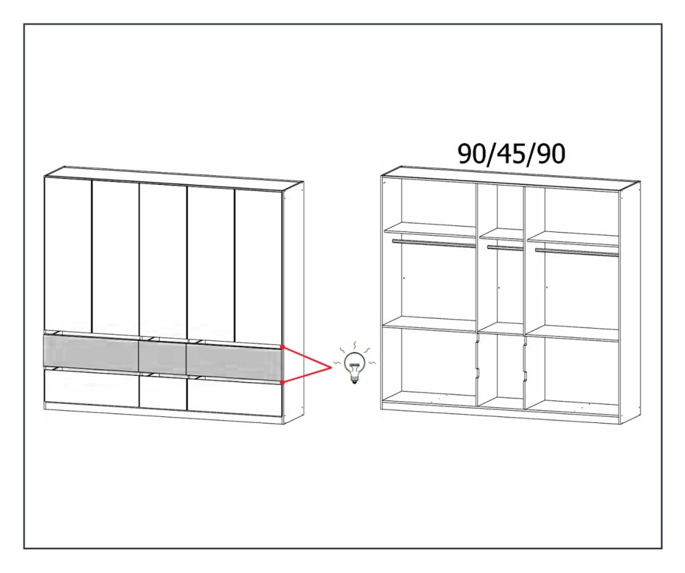 Rauch Winnipeg Metallic Grey 5 Door 6 Drawer Combi Wardrobe