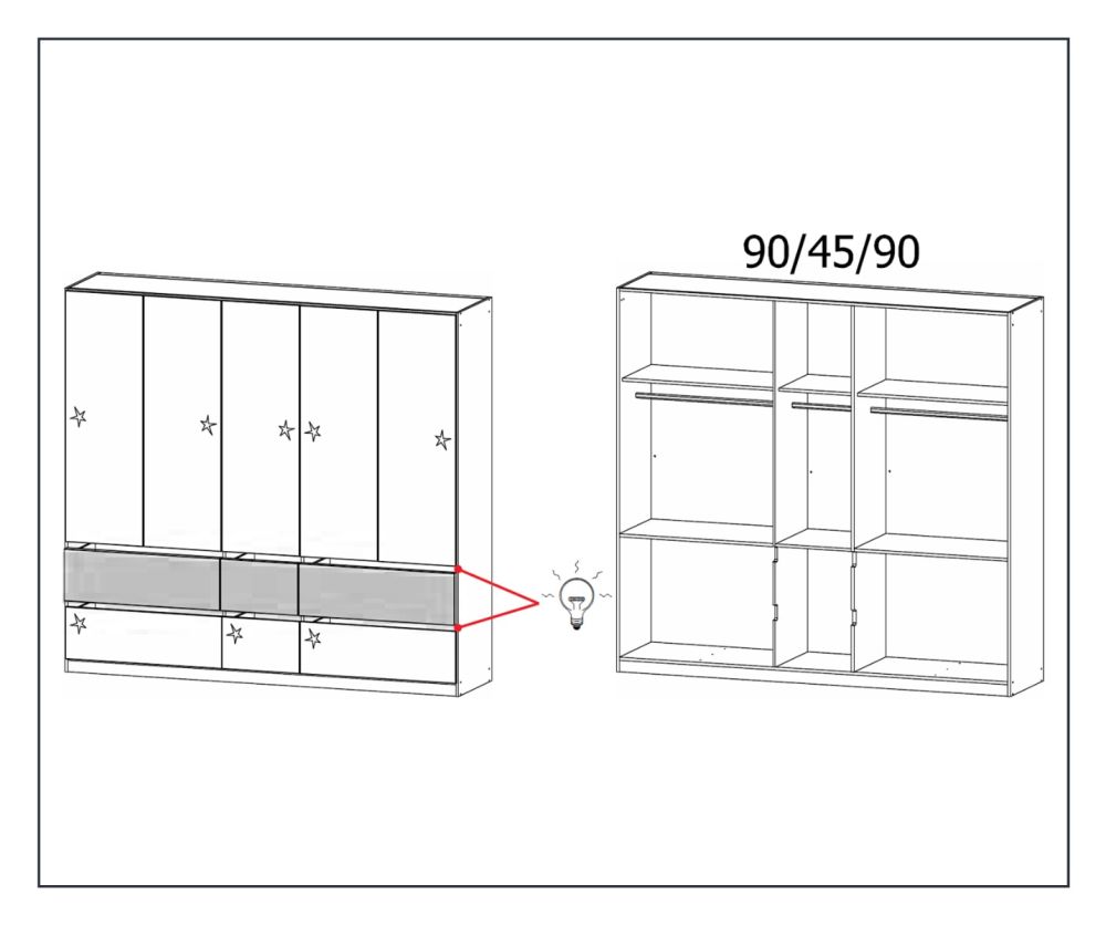 Rauch Winnipeg Metallic Grey Carcase with High Polish White Front 5 Door 6 Drawer Combi Wardrobe