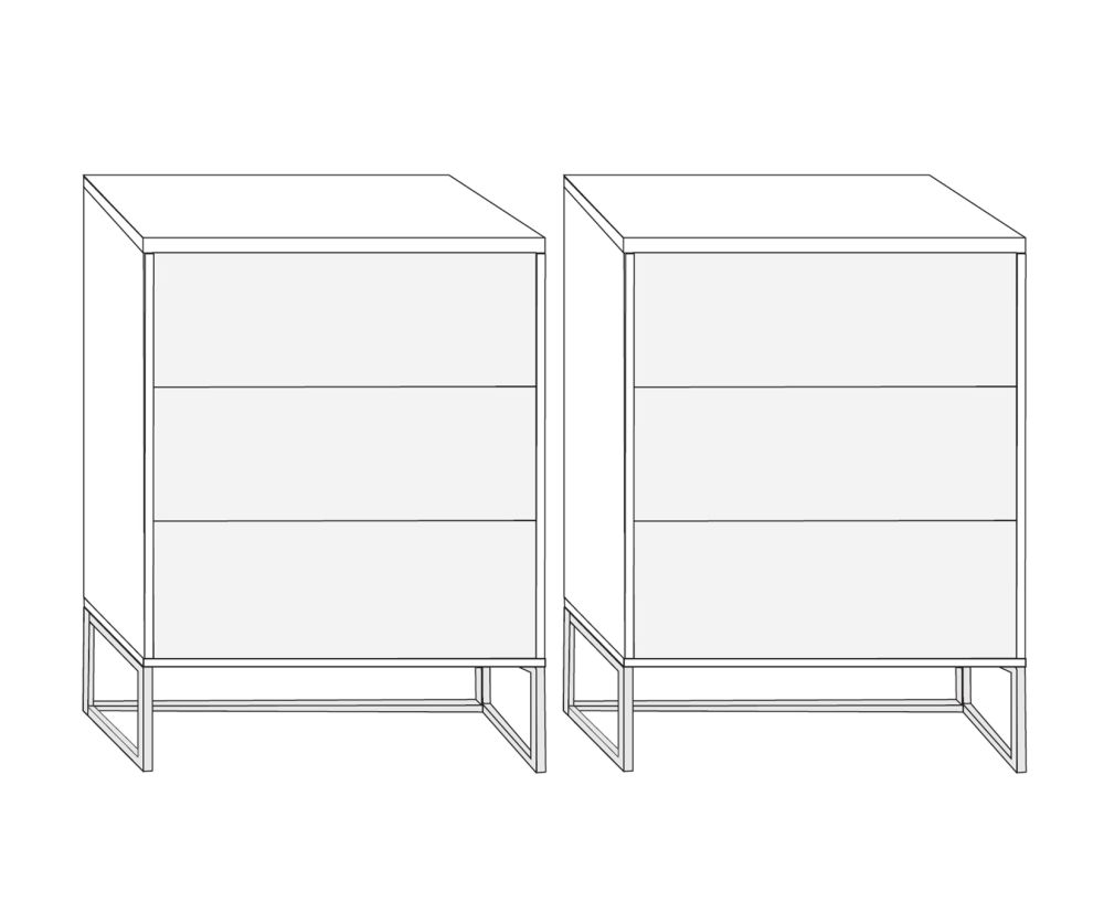 Wiemann Kansas Large 3 Drawer Bedside Cabinet with Champagne Glass Drawer and Chrome Angled Feet - H 71cm