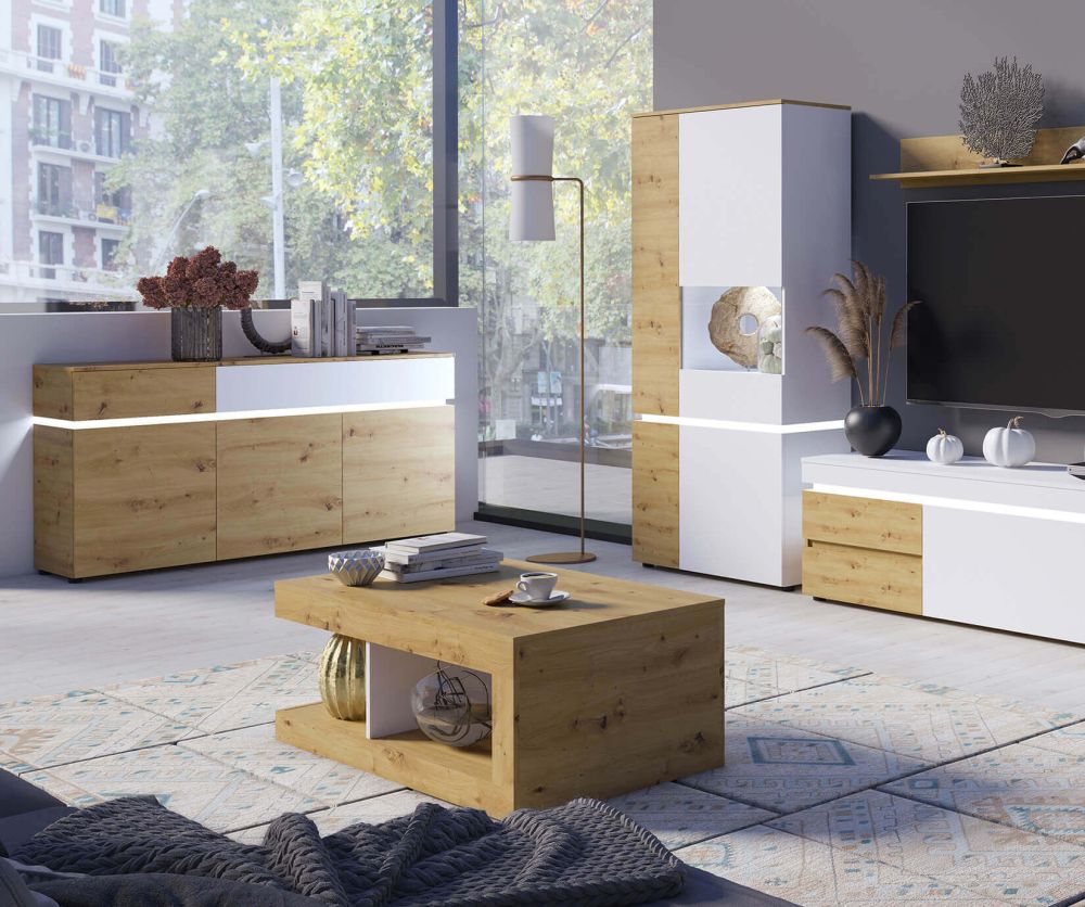 FTG Luci White and Oak 4 Door Tall Display Cabinet (RH)