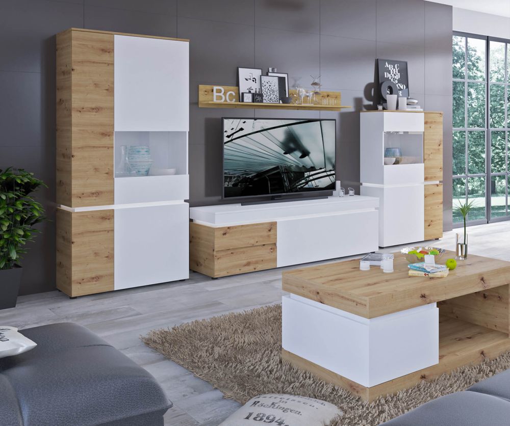 FTG Luci White and Oak 4 Door Tall Display Cabinet (RH)