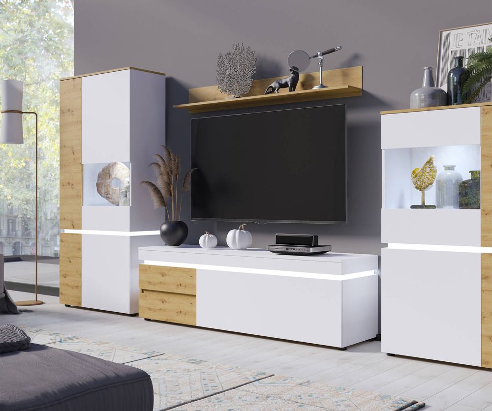 FTG Luci White and Oak 4 Door Tall Display Cabinet (RH)