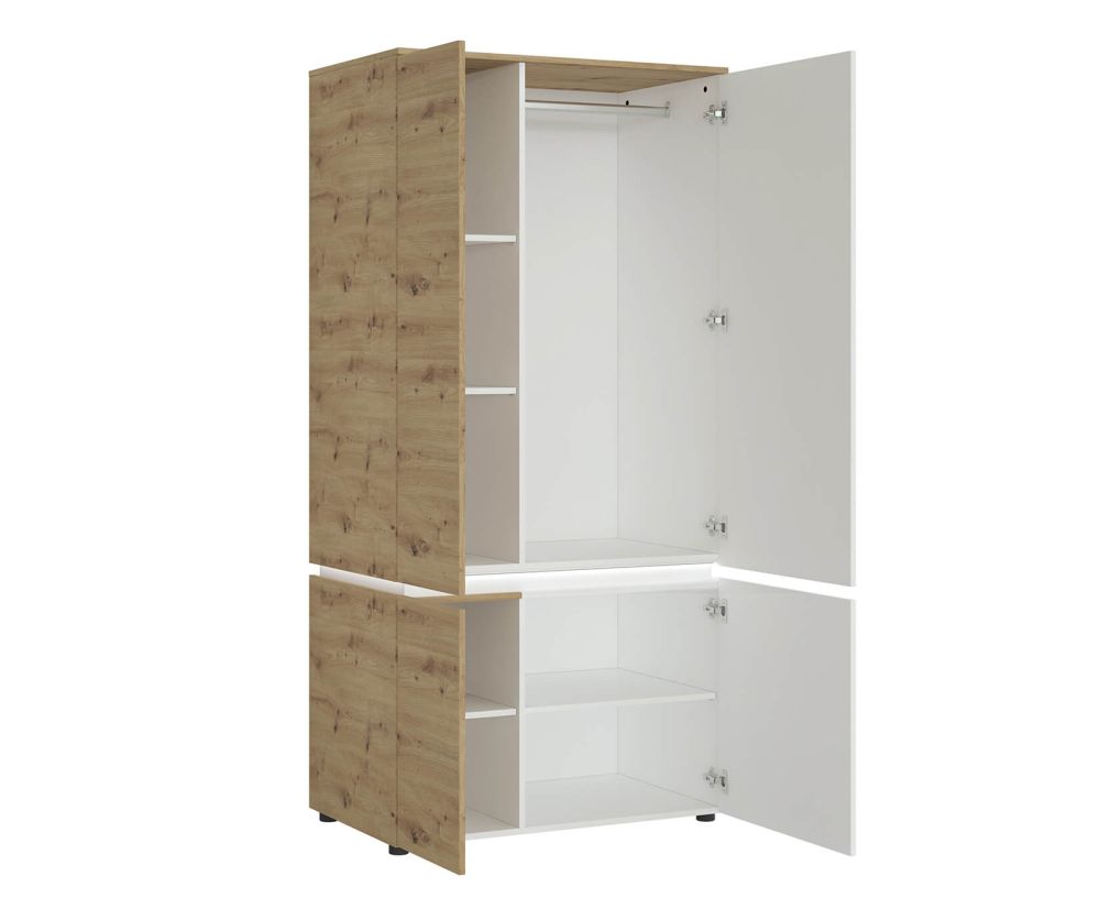 FTG Luci White and Oak 4 Door Wardrobe