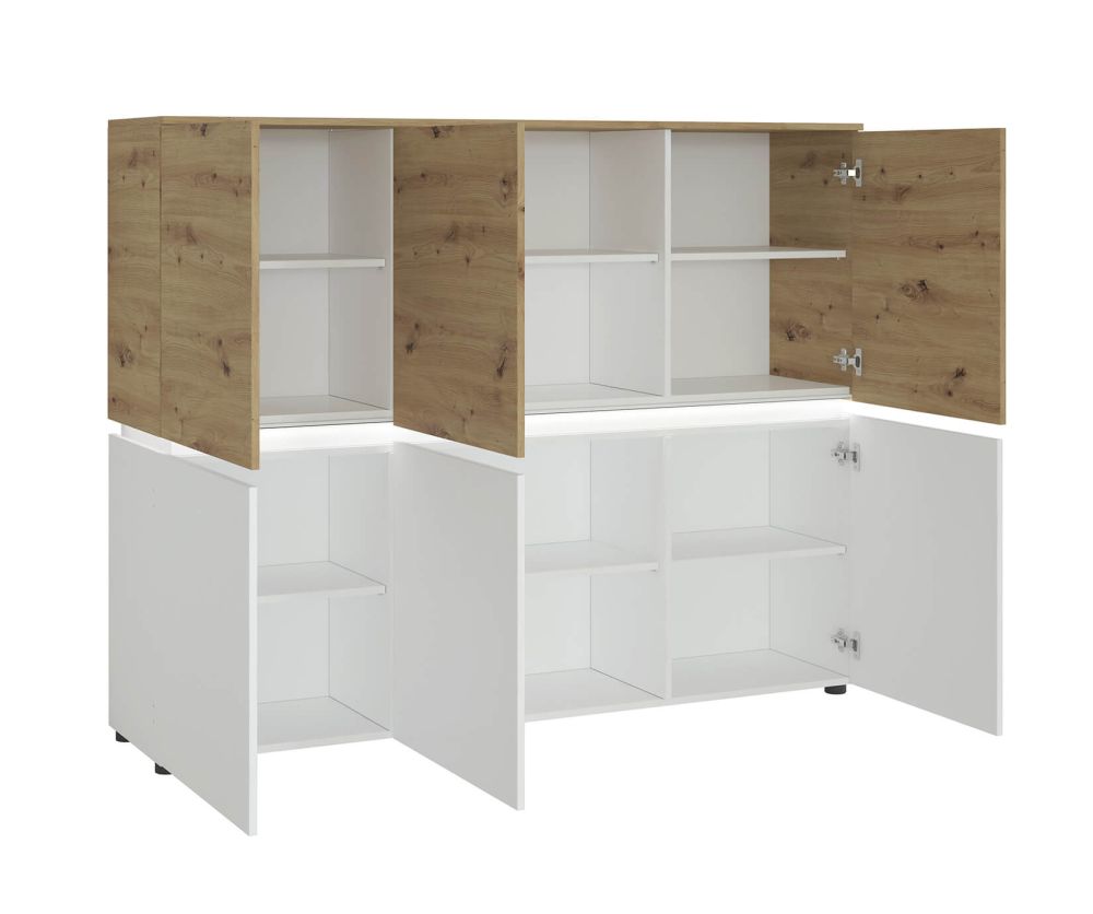 FTG Luci White and Oak 6 Door Cabinet
