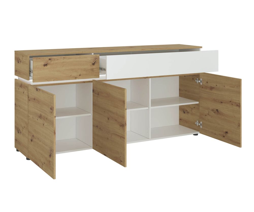 FTG Luci White and Oak 3 Door 2 Drawer Sideboard