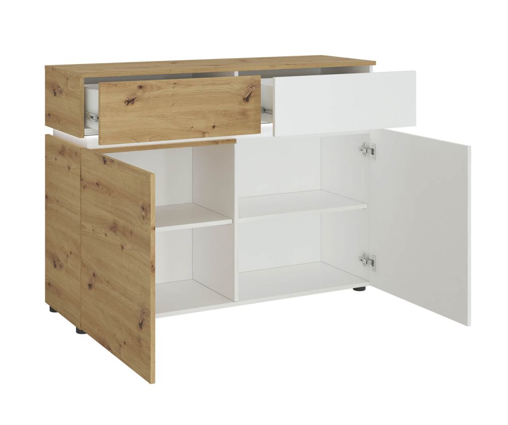 FTG Luci White and Oak 2 Door 2 Drawer Cabinet