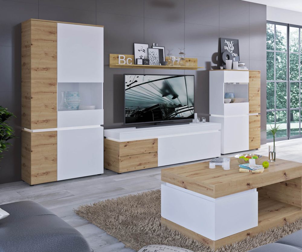 FTG Luci White and Oak 150cm 1 Door 2 Drawer TV Unit