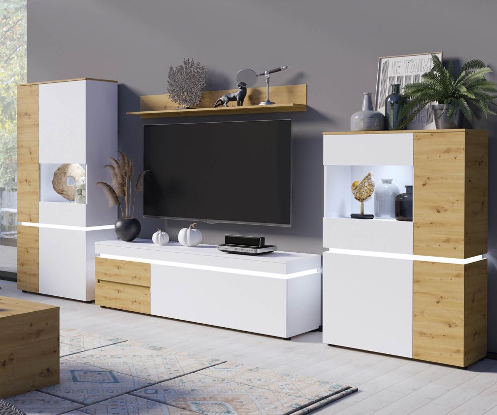FTG Luci White and Oak 150cm 1 Door 2 Drawer TV Unit