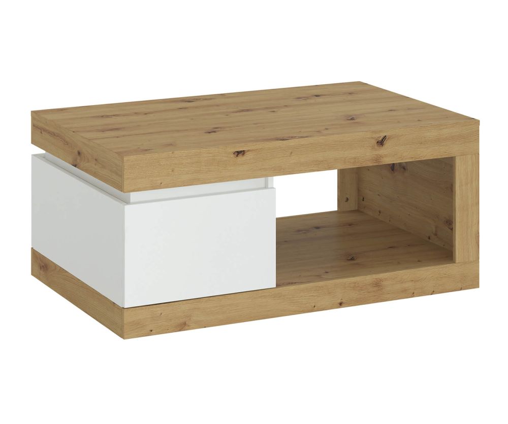 FTG Luci White and Oak 1 Drawer Coffee Table