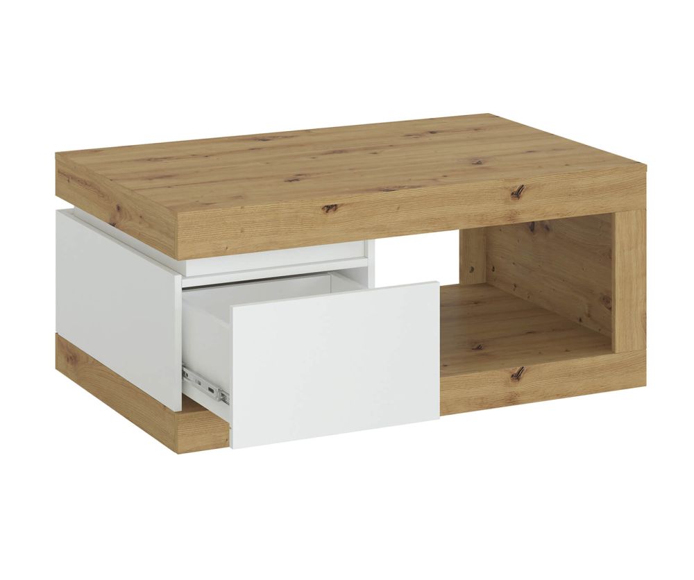 FTG Luci White and Oak 1 Drawer Coffee Table