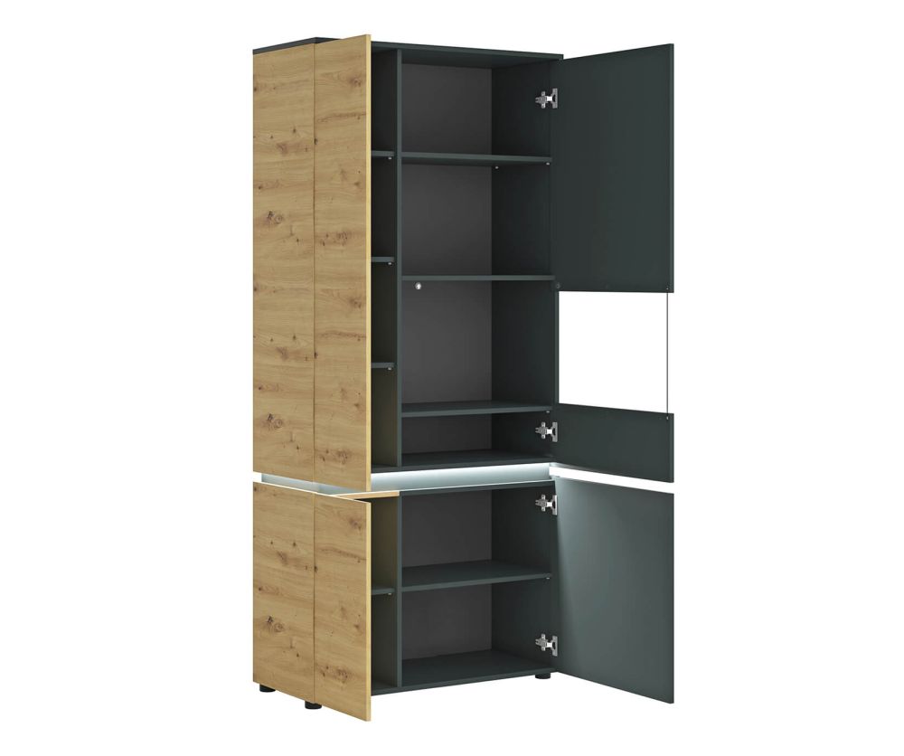 FTG Luci Platinum and Oak 4 Door Tall Display Cabinet (RH)