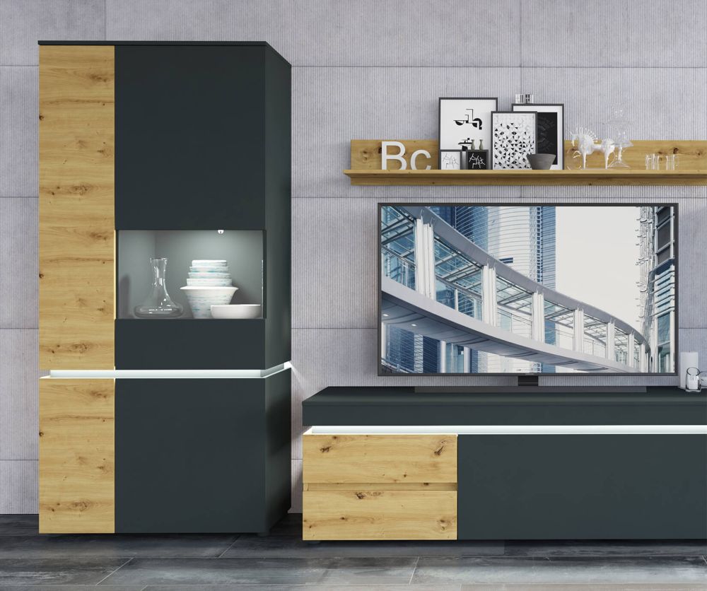 FTG Luci Platinum and Oak 4 Door Tall Display Cabinet (RH)