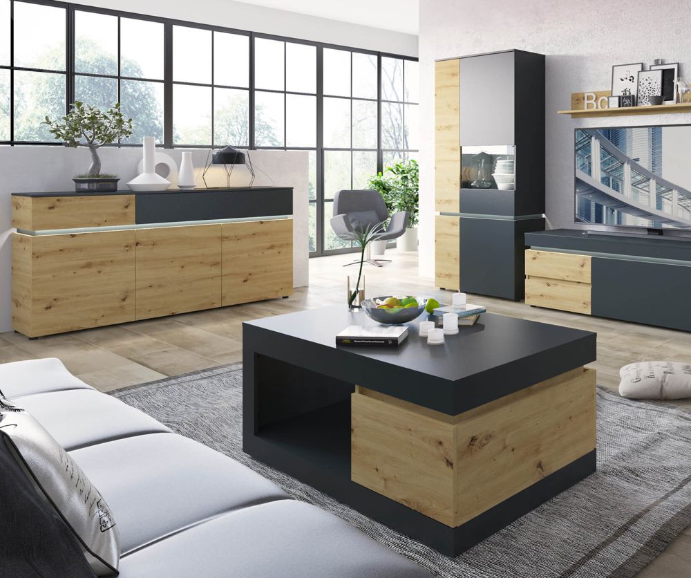 FTG Luci Platinum and Oak 4 Door Tall Display Cabinet (RH)