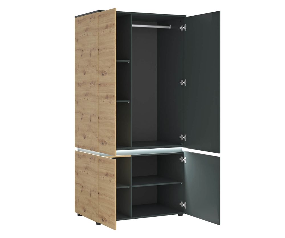 FTG Luci Platinum and Oak 4 Door Wardrobe