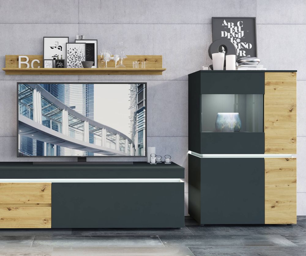 FTG Luci Platinum and Oak 4 Door Low Display Cabinet