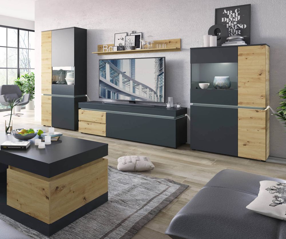 FTG Luci Platinum and Oak 4 Door Low Display Cabinet