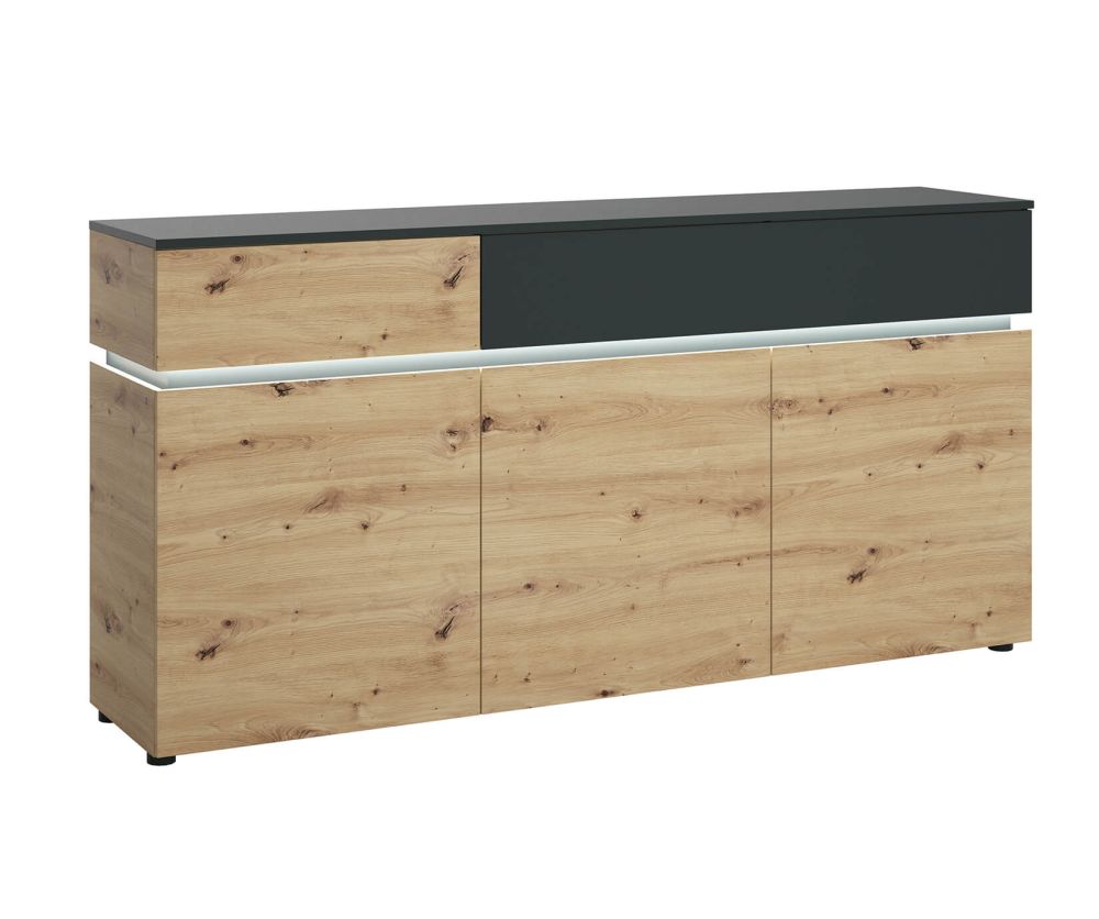 FTG Luci Platinum and Oak 3 Door 2 Drawer Sideboard