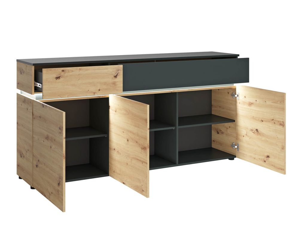FTG Luci Platinum and Oak 3 Door 2 Drawer Sideboard