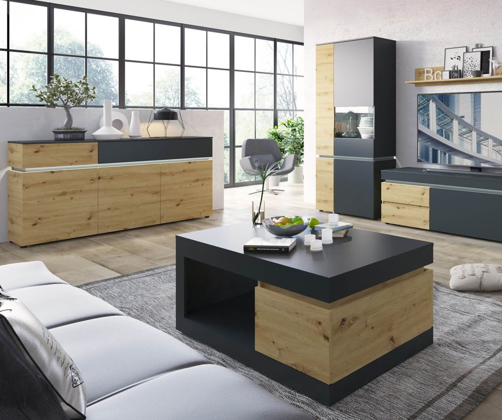 FTG Luci Platinum and Oak 3 Door 2 Drawer Sideboard