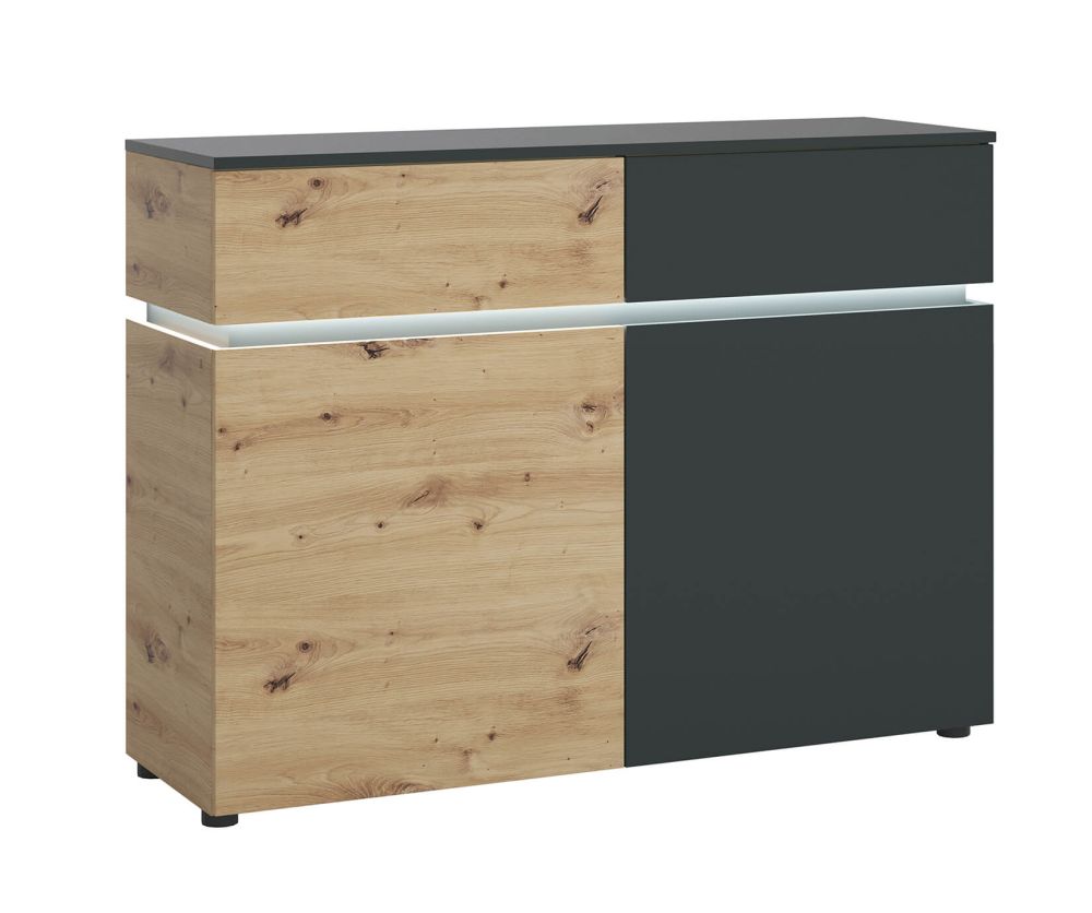 FTG Luci Platinum and Oak 2 Door 2 Drawer Cabinet