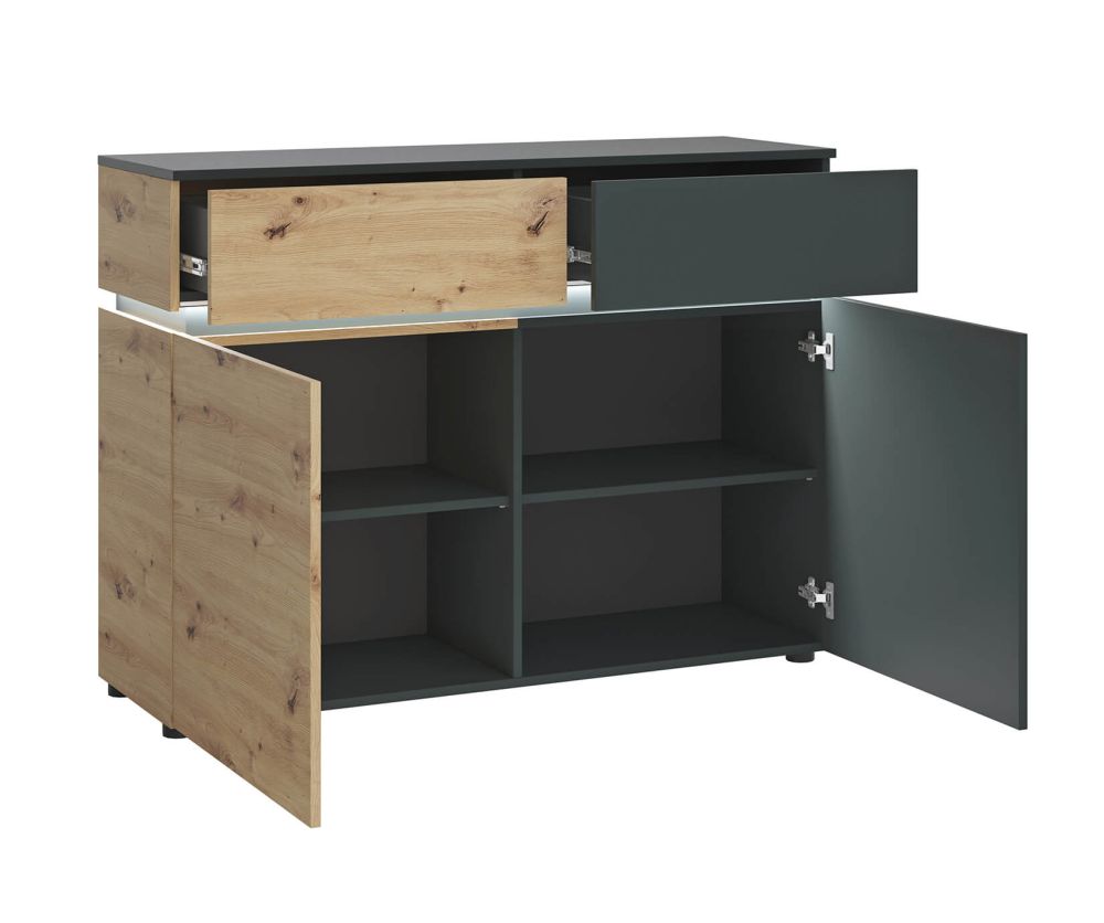 FTG Luci Platinum and Oak 2 Door 2 Drawer Cabinet