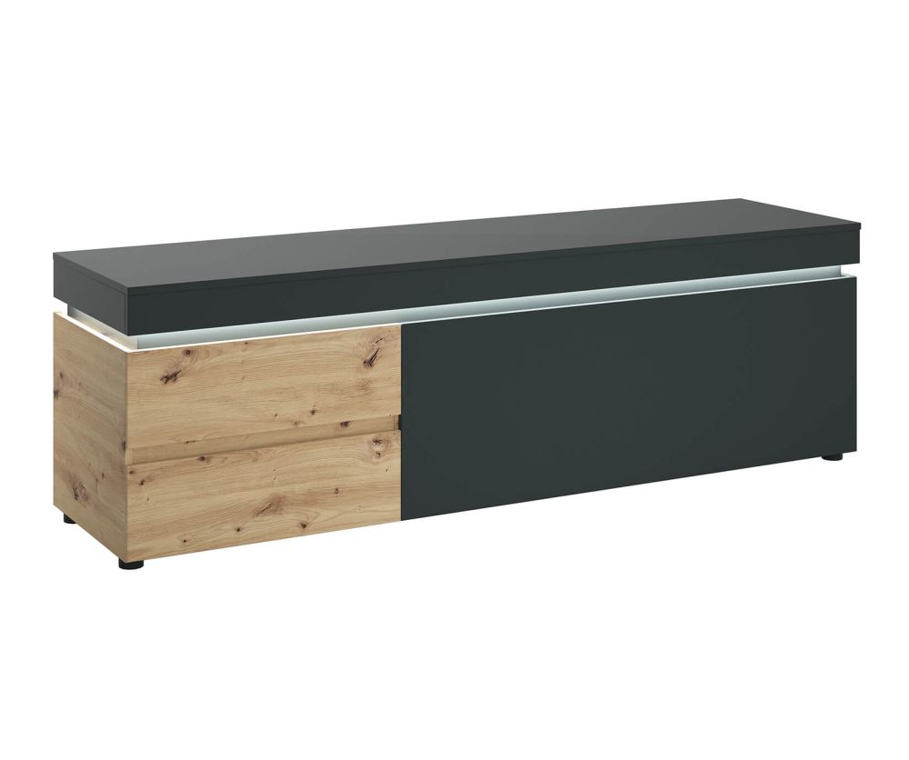 FTG Luci Platinum and Oak 180cm 1 Door 2 Drawer Wide TV Unit