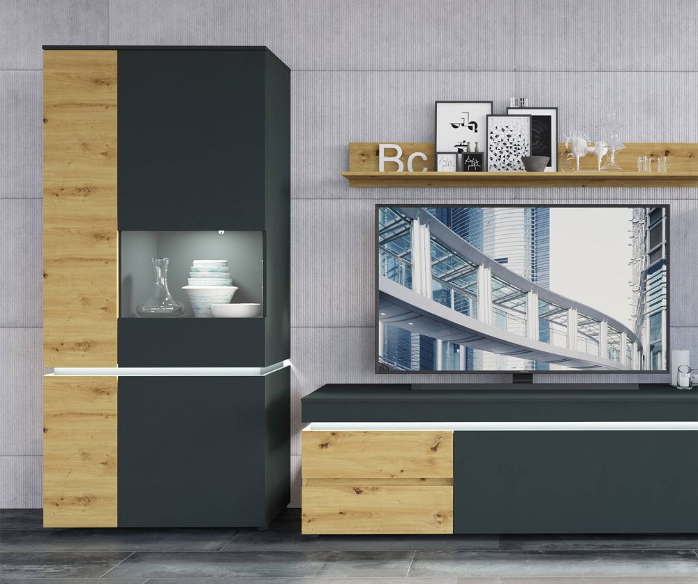 FTG Luci Platinum and Oak 150cm 1 Door 2 Drawer TV Unit