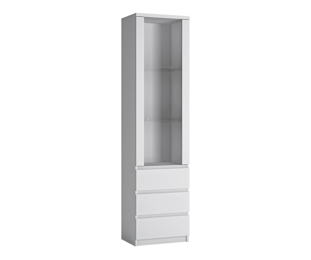 FTG Fribo White Tall Narrow 1 Door 3 Drawer Glazed Display Cabinet