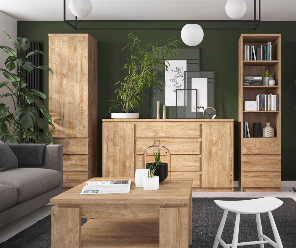 FTG Fribo Oak Tall Narrow 3 Drawer Bookcase
