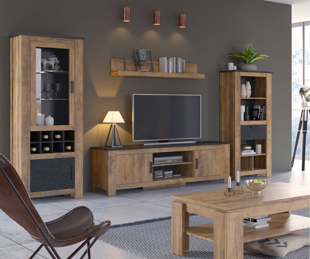 FTG Rapallo Chestnut and Matera Grey 1 Drawer Bookcase