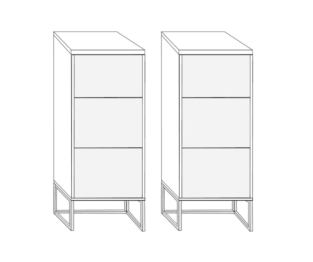Wiemann Kansas 3 Drawer Bedside Cabinet with Champagne Glass Drawer and Chrome Angled Feet - H 81cm