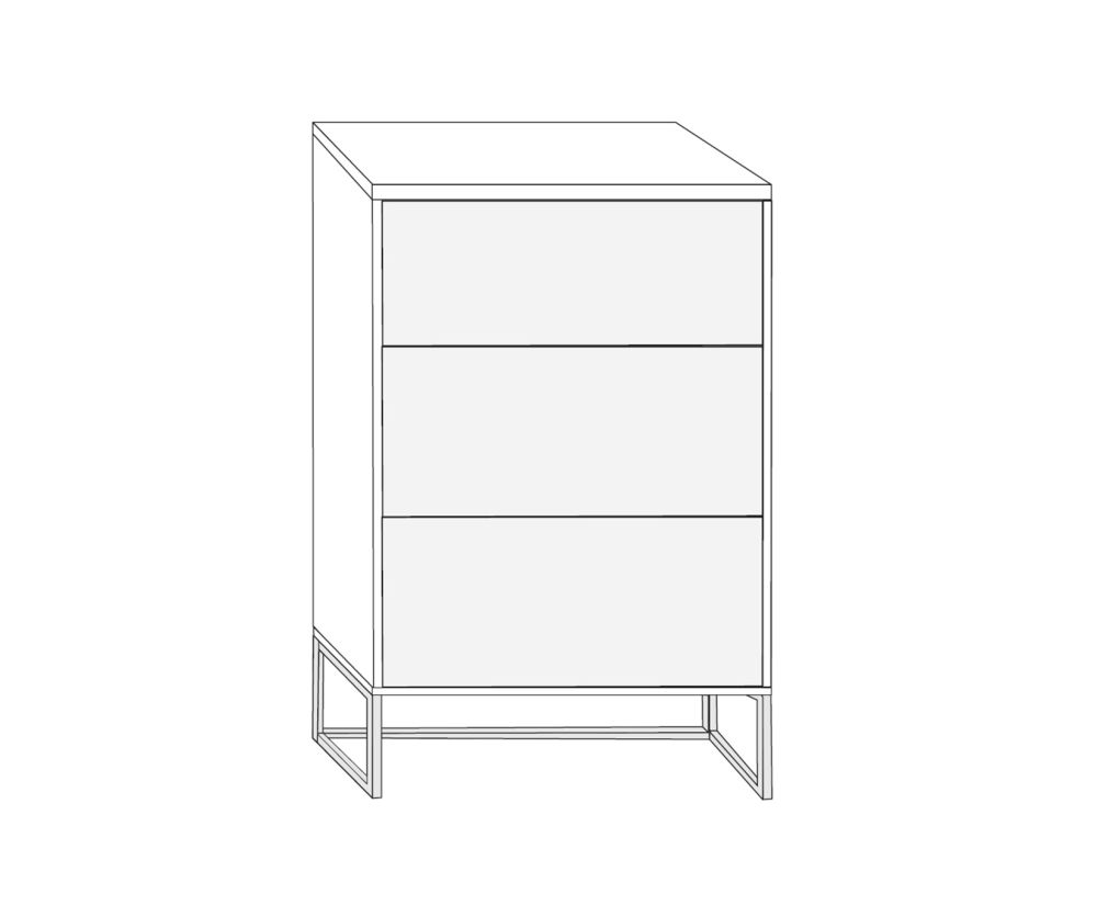 Wiemann Kansas Large 3 Drawer Bedside Cabinet with Havana Glass Drawer and Chrome Angled Feet - H 81cm