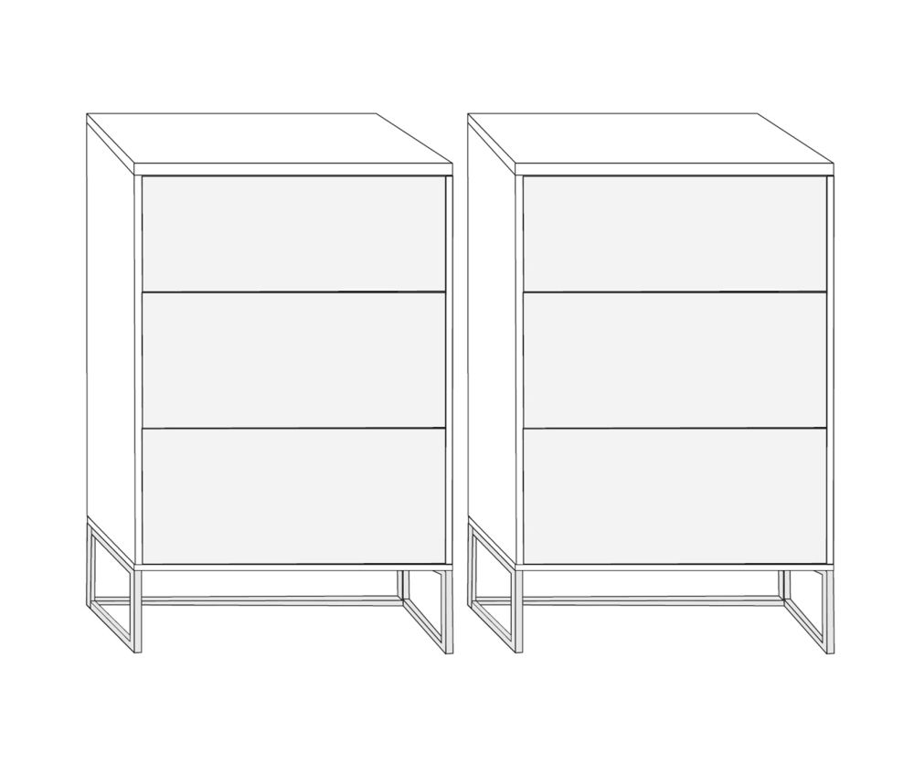 Wiemann Kansas Large 3 Drawer Bedside Cabinet with White Glass Drawer and Chrome Angled Feet - H 81cm