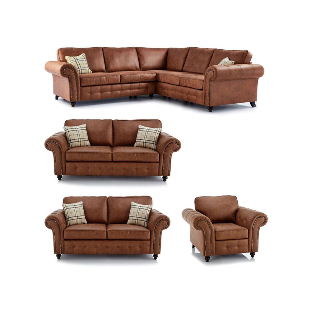 MNS Oakland Leather Suite - Corner Tan